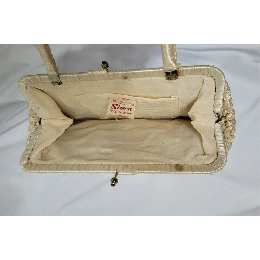 Vintage Raffia Handbag Expressly For Simon Made In Japan 1960's Kiss‎ Lock Purse - Picture 5 of 8